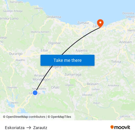 Eskoriatza to Zarautz map