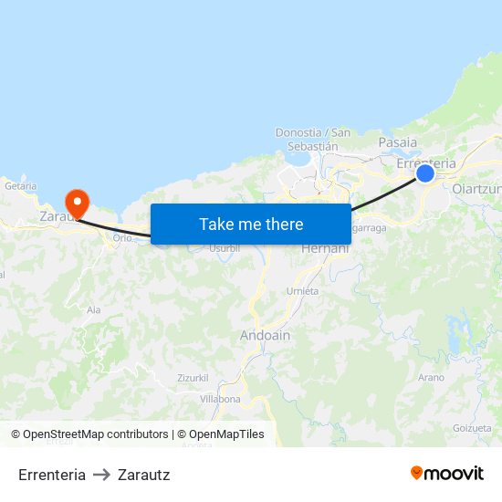 Errenteria to Zarautz map