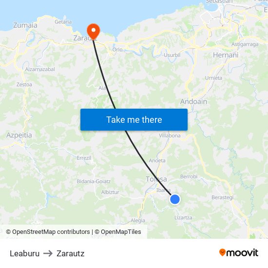Leaburu to Zarautz map