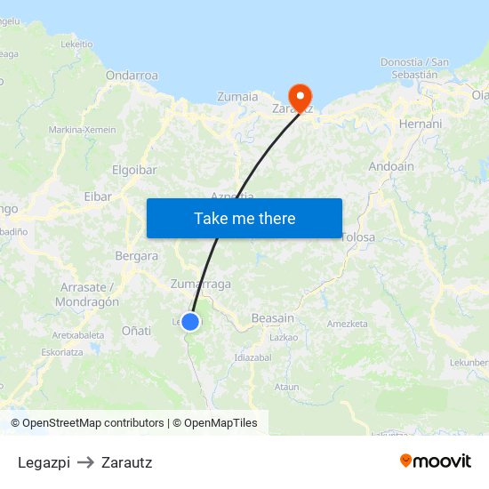 Legazpi to Zarautz map