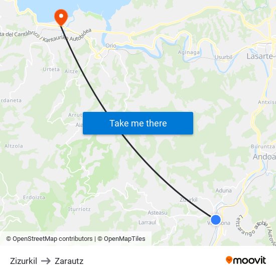 Zizurkil to Zarautz map