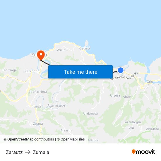 Zarautz to Zumaia map