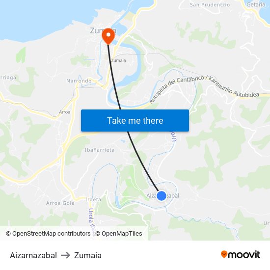 Aizarnazabal to Zumaia map