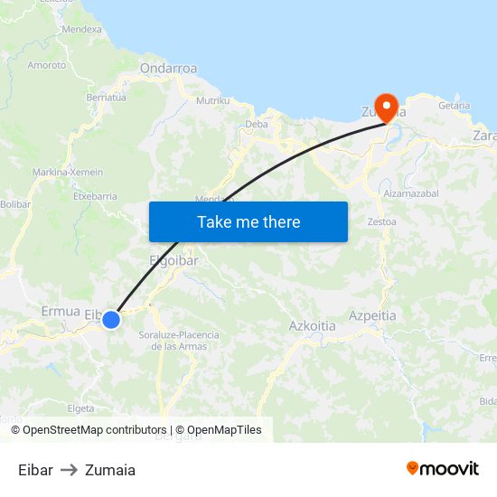 Eibar to Zumaia map