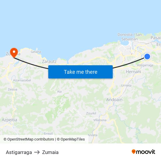 Astigarraga to Zumaia map