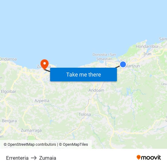 Errenteria to Zumaia map