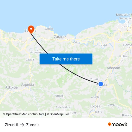 Zizurkil to Zumaia map