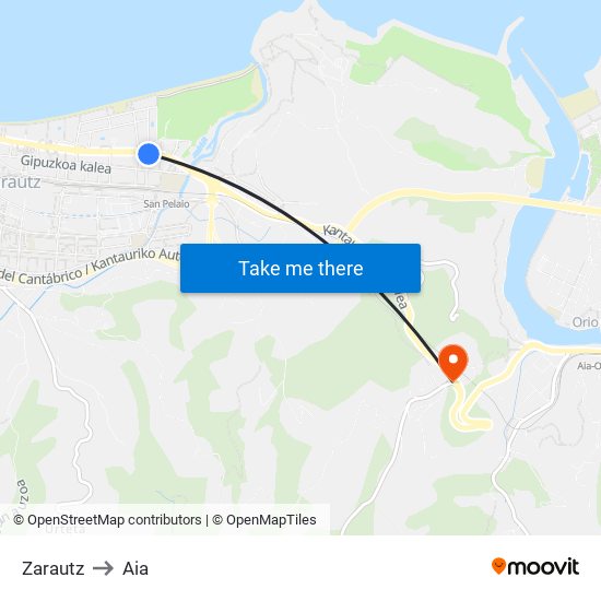 Zarautz to Aia map
