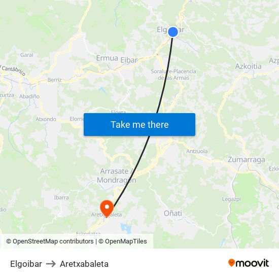 Elgoibar to Aretxabaleta map