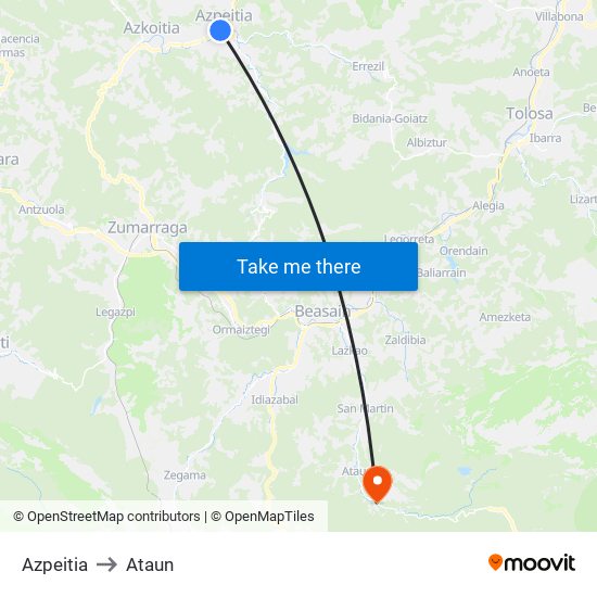 Azpeitia to Ataun map