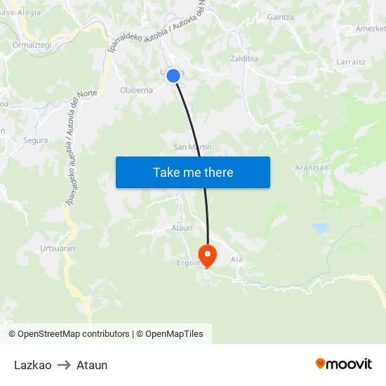 Lazkao to Ataun map