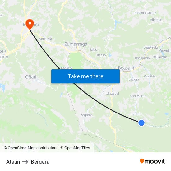 Ataun to Bergara map