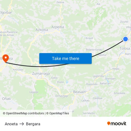 Anoeta to Bergara map