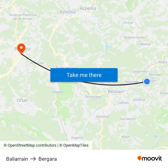 Baliarrain to Bergara map