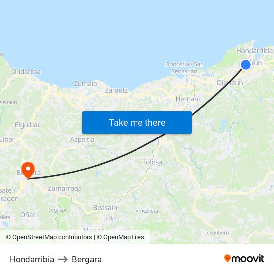 Hondarribia to Bergara map