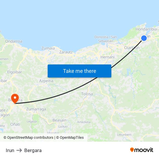 Irun to Bergara map