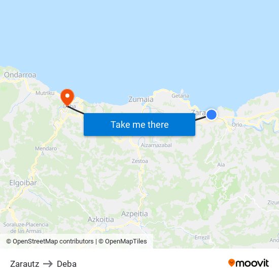 Zarautz to Deba map