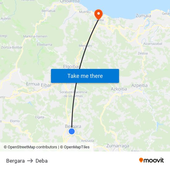 Bergara to Deba map