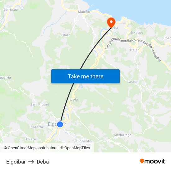 Elgoibar to Deba map