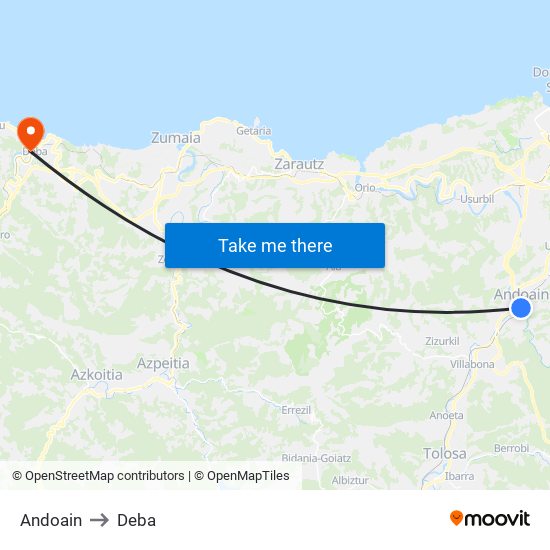 Andoain to Deba map