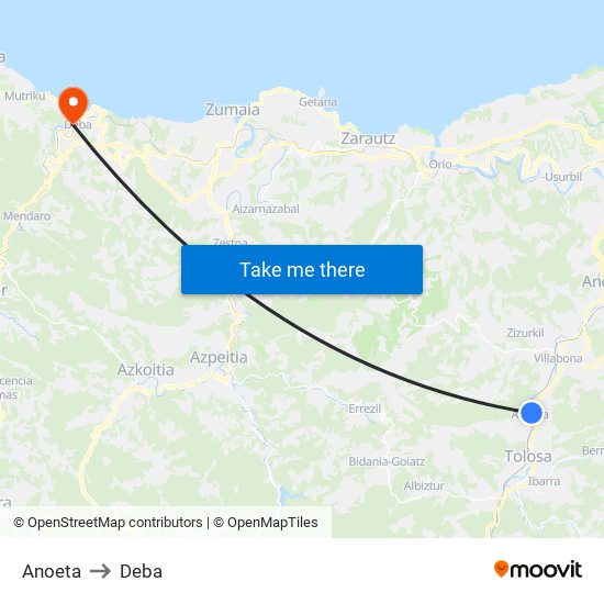 Anoeta to Deba map