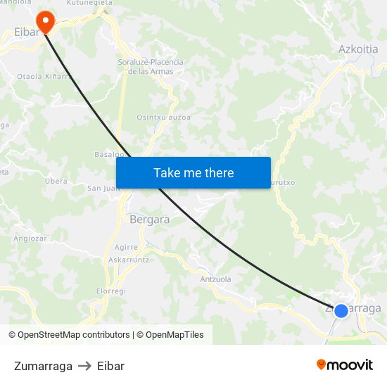 Zumarraga to Eibar map