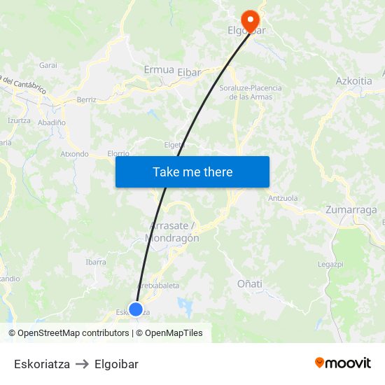 Eskoriatza to Elgoibar map