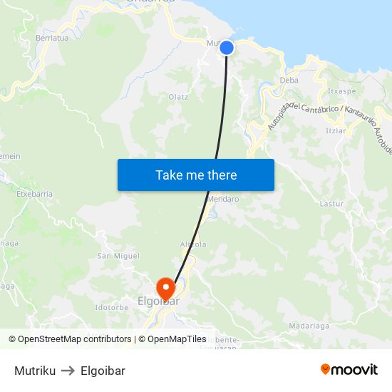 Mutriku to Elgoibar map