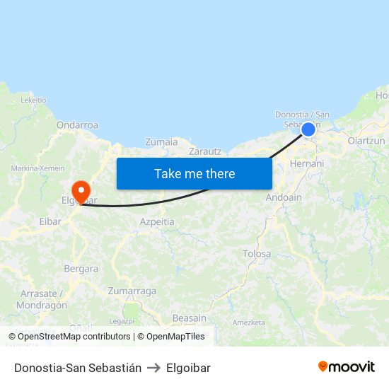 Donostia-San Sebastián to Elgoibar map