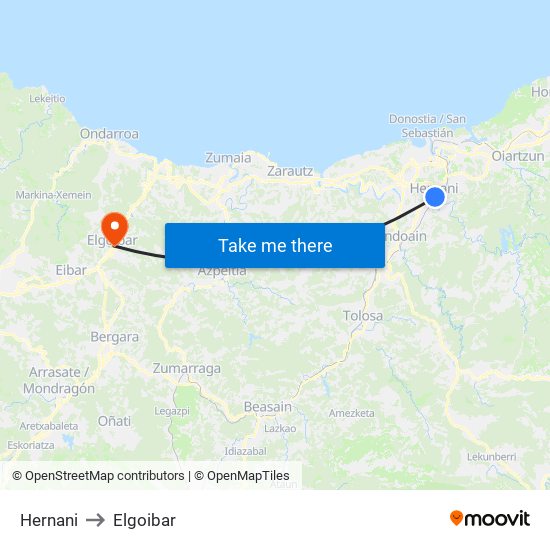 Hernani to Elgoibar map