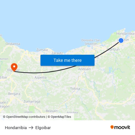 Hondarribia to Elgoibar map