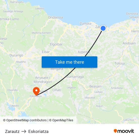 Zarautz to Eskoriatza map