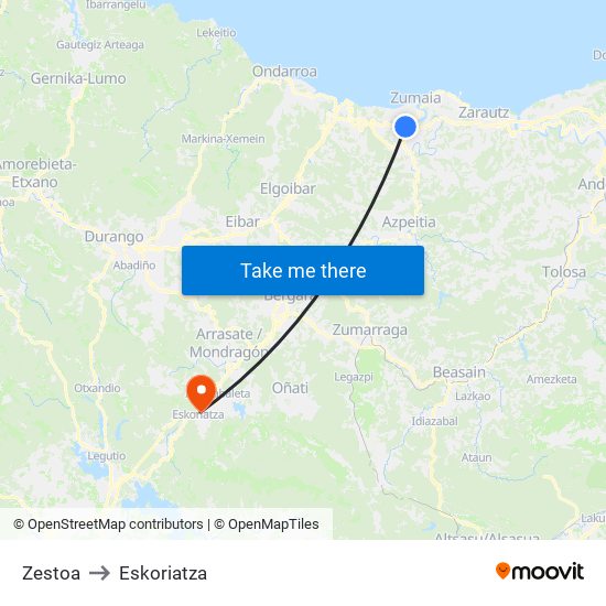 Zestoa to Eskoriatza map