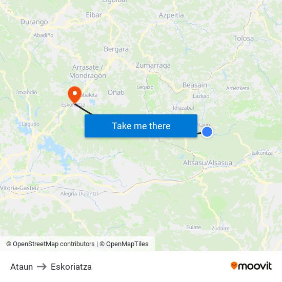 Ataun to Eskoriatza map