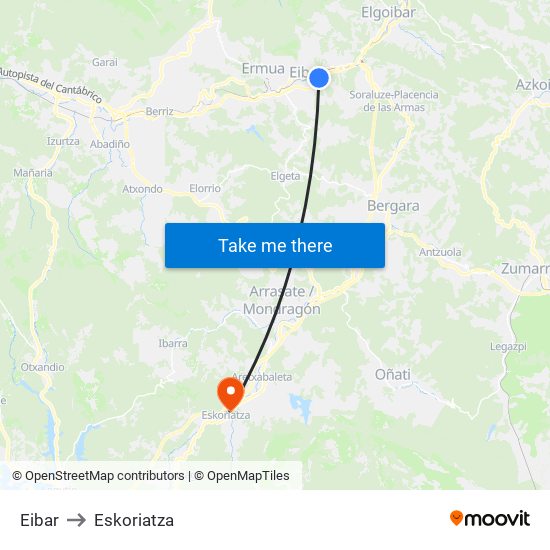 Eibar to Eskoriatza map