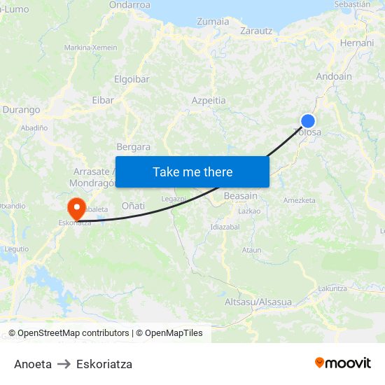 Anoeta to Eskoriatza map