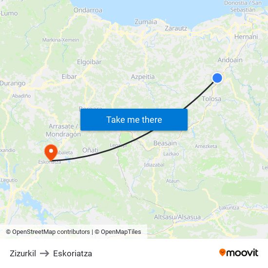 Zizurkil to Eskoriatza map