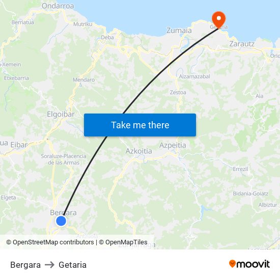 Bergara to Getaria map