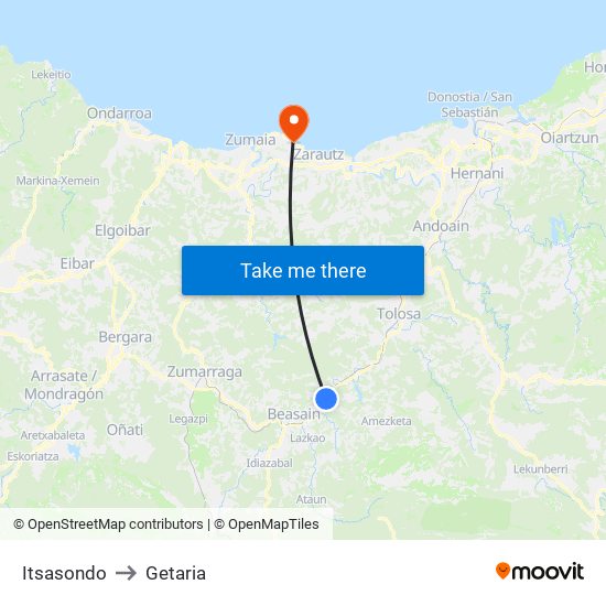 Itsasondo to Getaria map