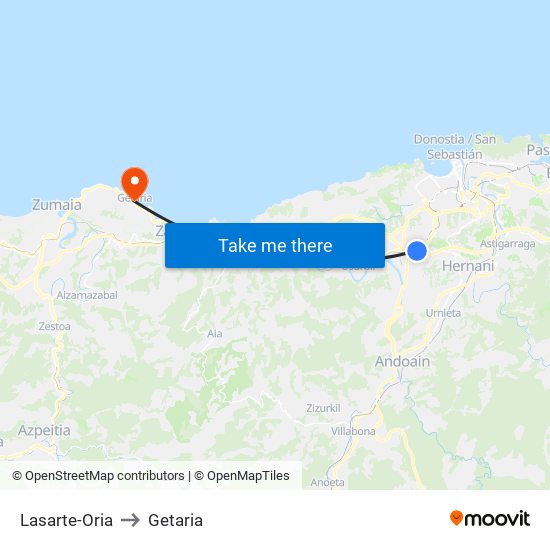 Lasarte-Oria to Getaria map