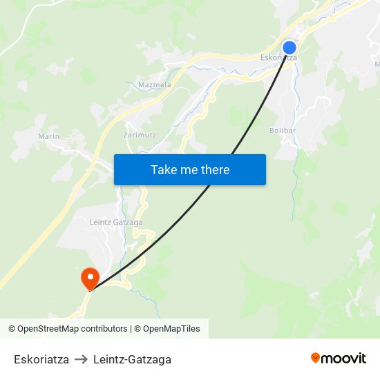 Eskoriatza to Leintz-Gatzaga map