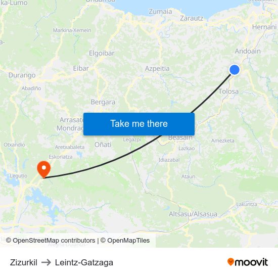 Zizurkil to Leintz-Gatzaga map