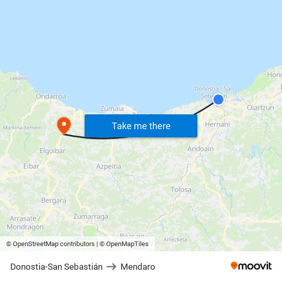 Donostia-San Sebastián to Mendaro map