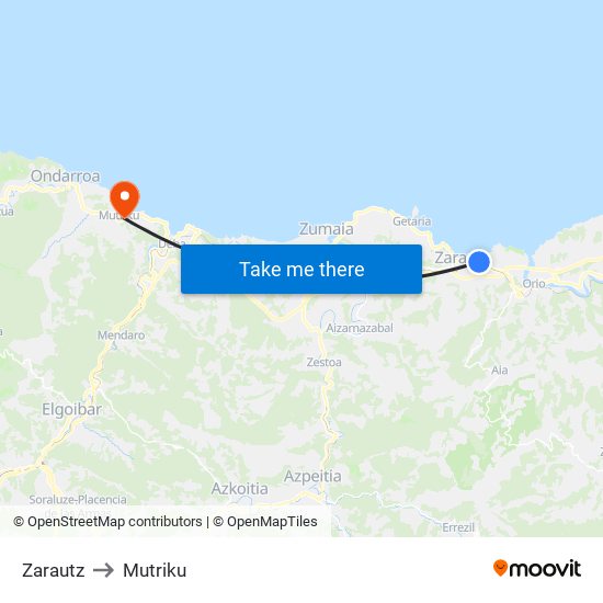 Zarautz to Mutriku map