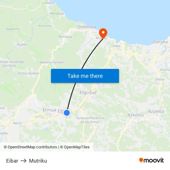 Eibar to Mutriku map