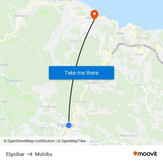 Elgoibar to Mutriku map