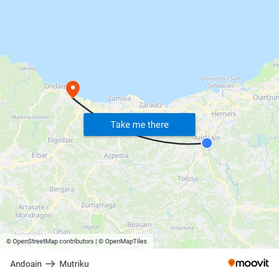 Andoain to Mutriku map
