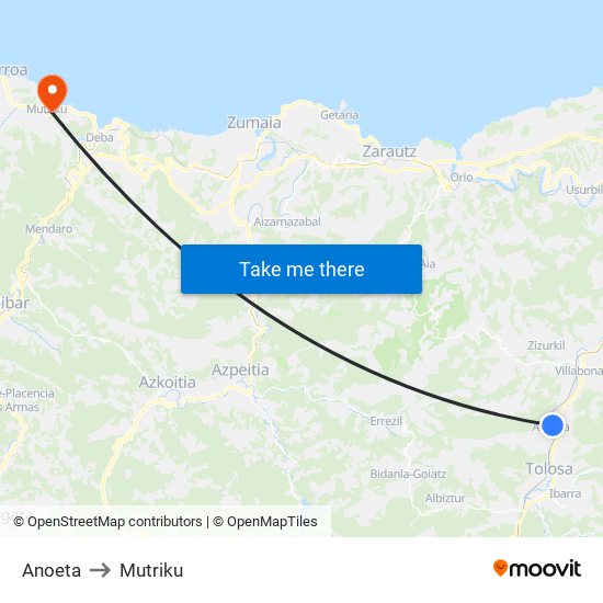 Anoeta to Mutriku map