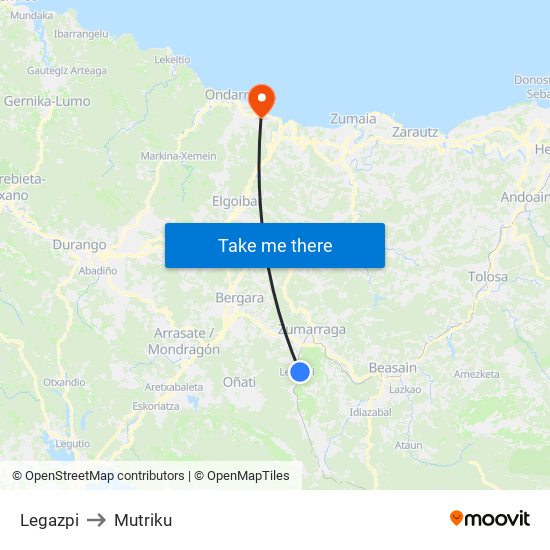 Legazpi to Mutriku map