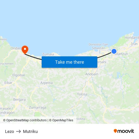 Lezo to Mutriku map
